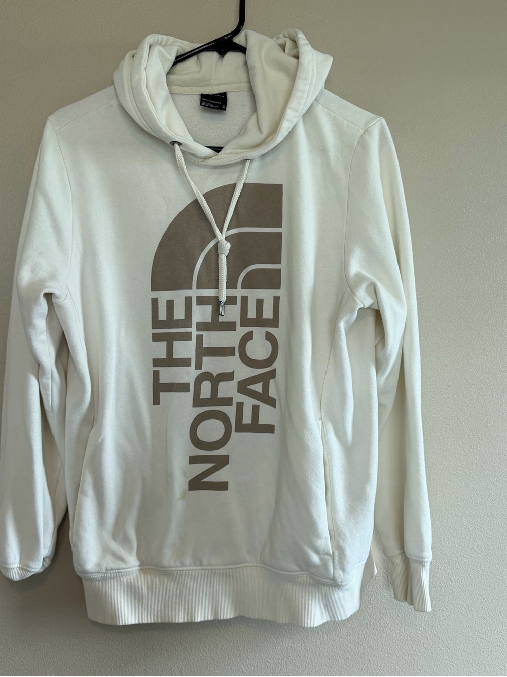 The North Face Men’s Off-White Pullover Hoodie with Taupe Logo